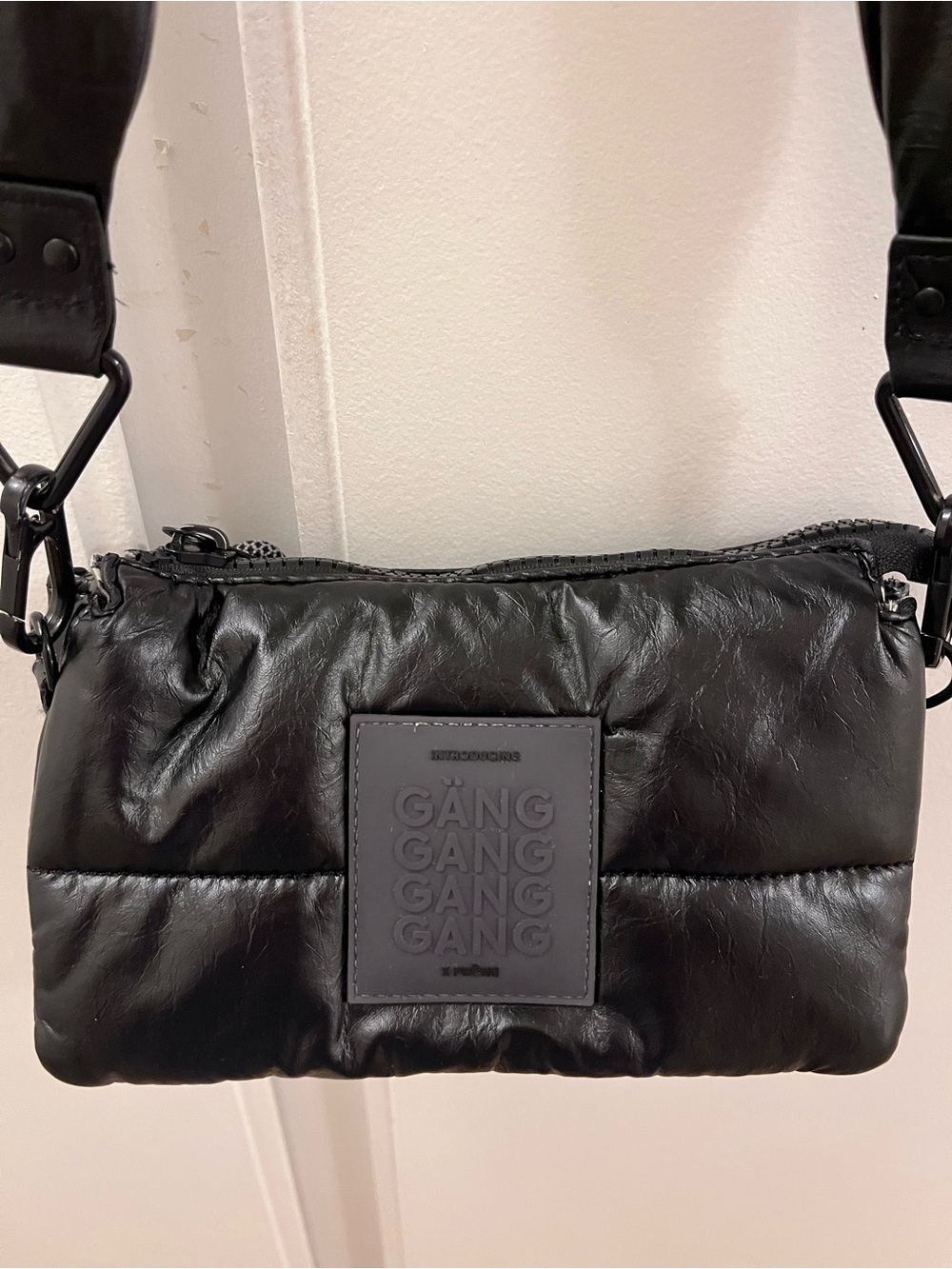 Prne X Gng Gng Black Puffer Faux Leather Crossbody Bag